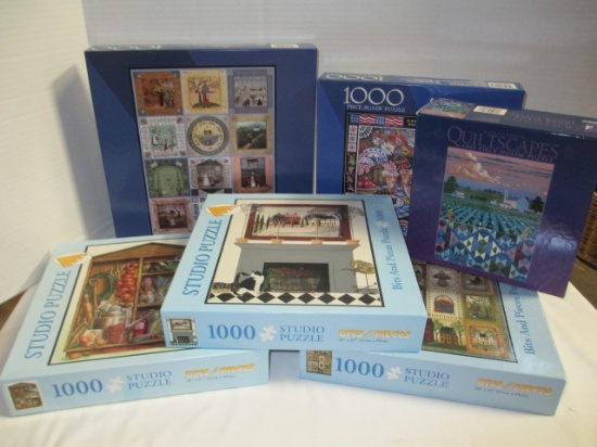 Six 1000 Piece Folk Art Themed Jigsaw Puzzles