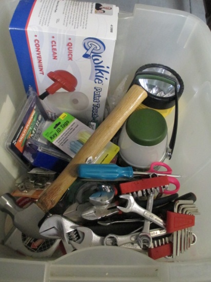 Tote of Misc. Hardware Items and Hand Tools