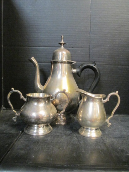 Silverplated Coffee Pot, Creamer and Sugar Bowl