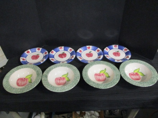 Four Cypress Point Trading Co. Apple Plates and Four Los Angeles Pottery Apple