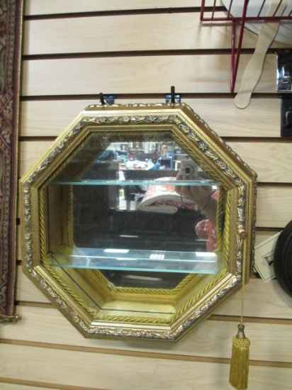 Gilded Octagonal Display Cabinet with Mirrored Back
