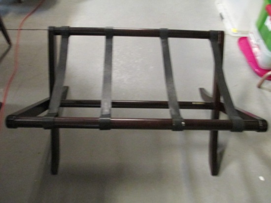 Frontgate Oversized Wood Luggage Rack with Leather Straps