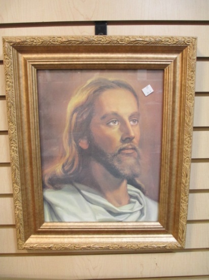 Printed Rendering Of Jesus In Gilded-Finish Frame