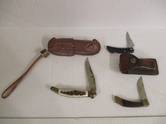 Browning Knife with Holster, Hungary Knife with Case, and Small Stainless Folding Knife