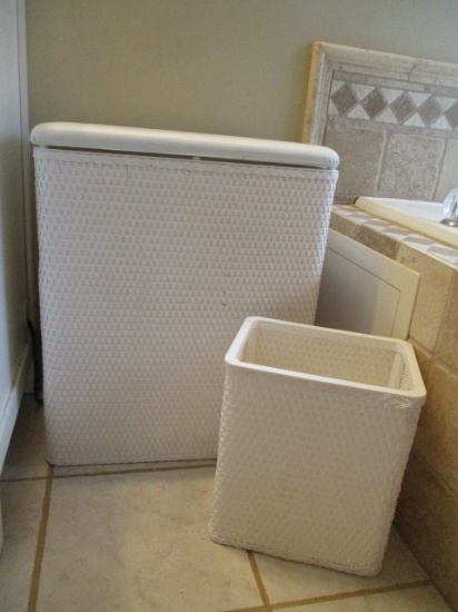 Lamont Home White Clothes Hamper and Bathroom Trash Can