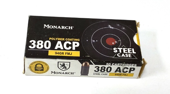 NIB 50rds. of .380 ACP Monarch 94gr. FMJ Steel Case Ammunition