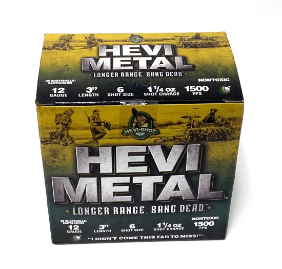 NIB 25 Shotshells of 12 GA. 3" 6 Shot Hevi-Shot "Hevi Metal" Long Range Ammunition