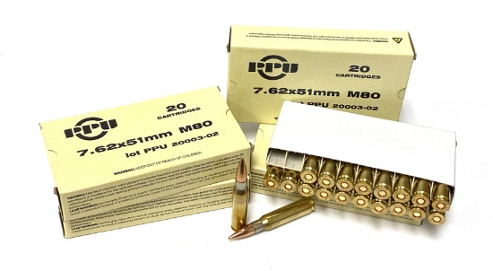 New 4 Boxes of 80rds. of 7x62x51mm (.308 WIN.) M80 145gr. FMJ PPU Ammunition