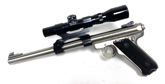 Excellent Ruger Mark II Target .22 LR 10" BULL BARREL Stainless Pistol w/ Scope