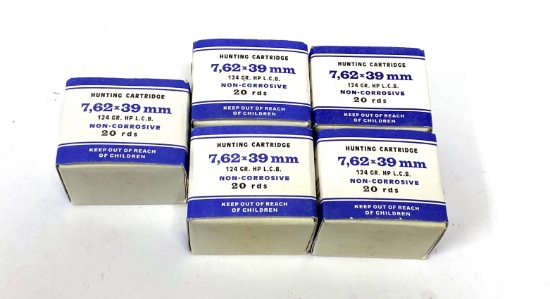 NIB 100rds. of 7x62x39mm 124gr. HP L.C.B. Non-Corrosive Hunting Ammunition