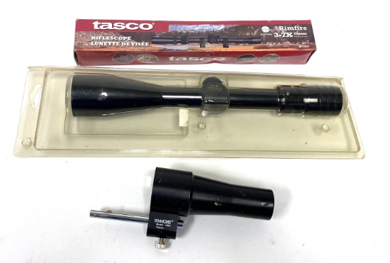 Tasco 3-7x20mm Scope, Redfield Tracker 3x-9x Scope, and Simmons Model 1480 Bore Sighter