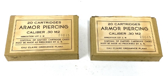 NIB 40rds. of .30-06 SPRG. (.30 M2) Armor Piercing Eau Claire Ordnance Plant Ammunition