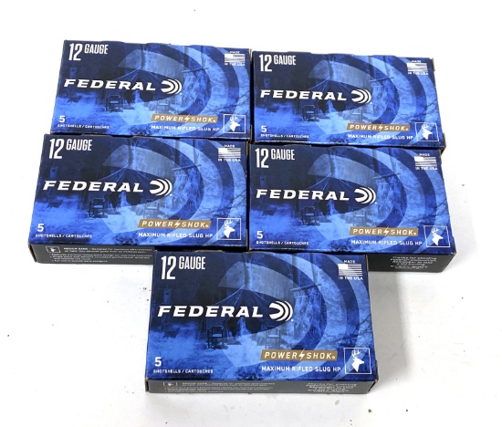 NIB 25 Shotshells of 12 GAUGE Maximum Rifled Slug HP 2-3/4" 1oz. Federal Power-Shok