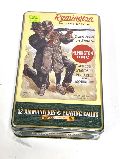 NIB Vintage Sealed Remington Gallery Special 22 Ammunition & Playing Cards Collectible Tin