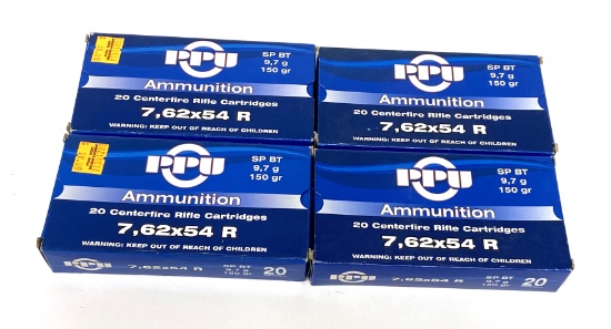 NIB 80rds. of 7.62x54r 150gr. SP BT PPU Ammunition