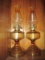Pair of P&A Risdon Mfg. Co. Textured Amber Glass Oil Lamps