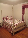 Vintage White with Gold Trim Full Size Canopy Bed