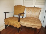 Vintage Wood Arm Chair and Tufted Vanity Dressing Chair