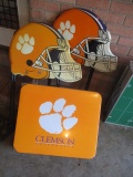 Folding Aluminum Clemson Table and Pair of Clemson Football Helmet TV Trays