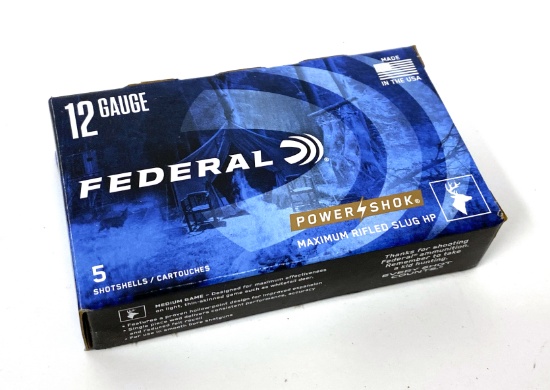 NIB 5 Shotshells of 12 GA. Federal 2-3/4" Maximum Rifled Slug HP 1oz. Shotgun Ammo