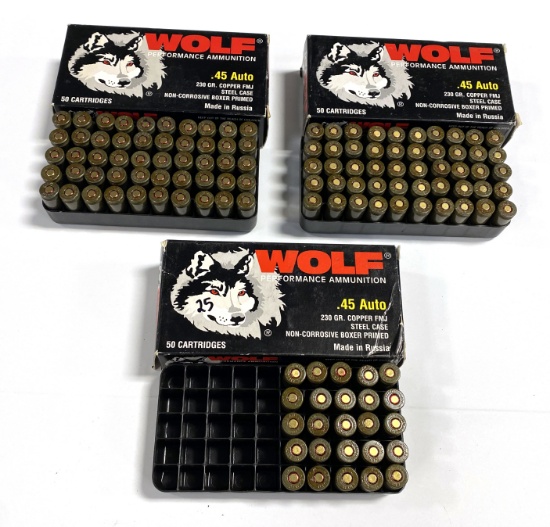 NIB 125rds. of WOLF .45 AUTO 230gr. Copper FMJ Steel Case Ammunition