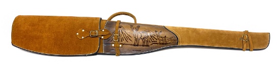 Mexican Handmade Tooled Leather Rifle Scabbard with Sheep Wool Liner