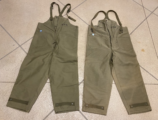 Two Pair Unissued USN Bib Coveralls WWII - Size: Large