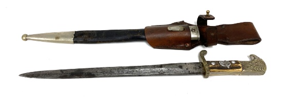 WWII Unit Marked German Nazi Police Long Bayonet By E&F Horster with Matching Scabbard
