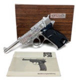 NIB Rare Factory Silver Engraved Walther P38 Semi-Automatic Pistol with Target, and Extra Magazine