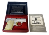 Rare 1964 NIB Factory Nickel Gold Trigger Baby Browning .25 Auto Pocket Pistol