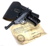 Late WWII German Bringback P38 cyq “z” block Pistol w/ Capture Paper & Holster