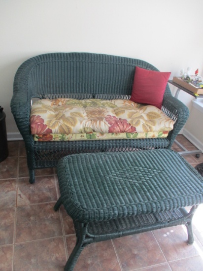 Wicker Settee And Matching Coffee Table