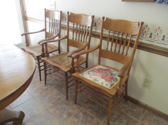 Set Of Three Wooden Arm Chairs