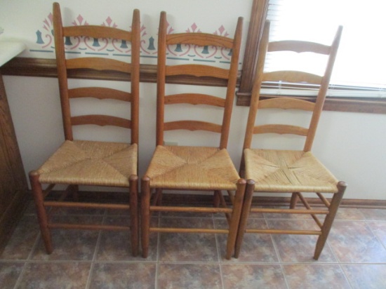 Set Of Three Ladder Back Chairs With Rush Seat