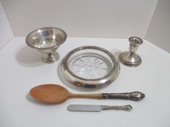 Weighted STERLING Pedestal Condiment Dish And Taper Holder,