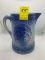 VINTAGE BLUE AND WHITE SALT GLAZE PITCHER WITH EAGLE MOTIF