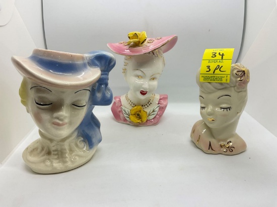 3 HEAD VASES, JAPAN