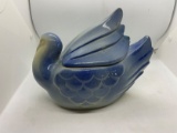 BLUE AND WHITE SALE GRAZED BIRD LIDDED JAR