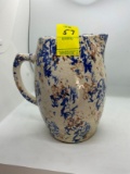 VINTAGE BLUE, RUST, CREAM SPONGE WARE PITCHER