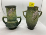 2 GREEN ROSEVILLE FREESIA VASES 117-6 AND 118-6