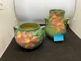 ROSEVILLE PAIR GREEN CLEMETIS VASES 455-4 AND 105-6