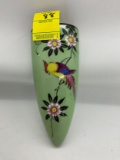 VINTAGE GREEN BIRD AND FLORAL WALL POCKET