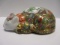 Signed Porcelain Sleeping Cat with Asian Scene