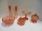 Salmon Colored Glass Footed Bowl, Vases, Compote, Tidbit Dish and