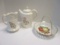 Pierced Porcelain Handled Dish and Porcelain Coffee Pot and Milk Pitcher