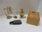 Brass Mouse Receipt Holder, Oak Trinket Box with Gavel, Brass Shaving