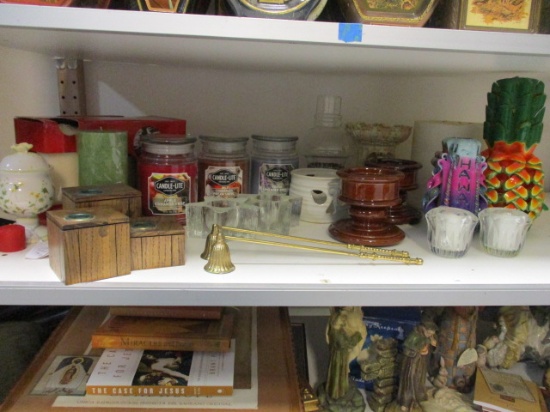 Shelf Lot of New Candles and Candle Holders