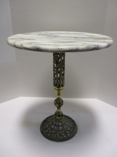 Round Marble Top Accent Table with Pierced Brass Base