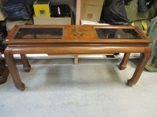 Console Table with Beveled Glass Inserts and Carved Bird Design