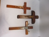 Two Wooden Crucifixes and Crucifix Last Rites/Sick Call Set